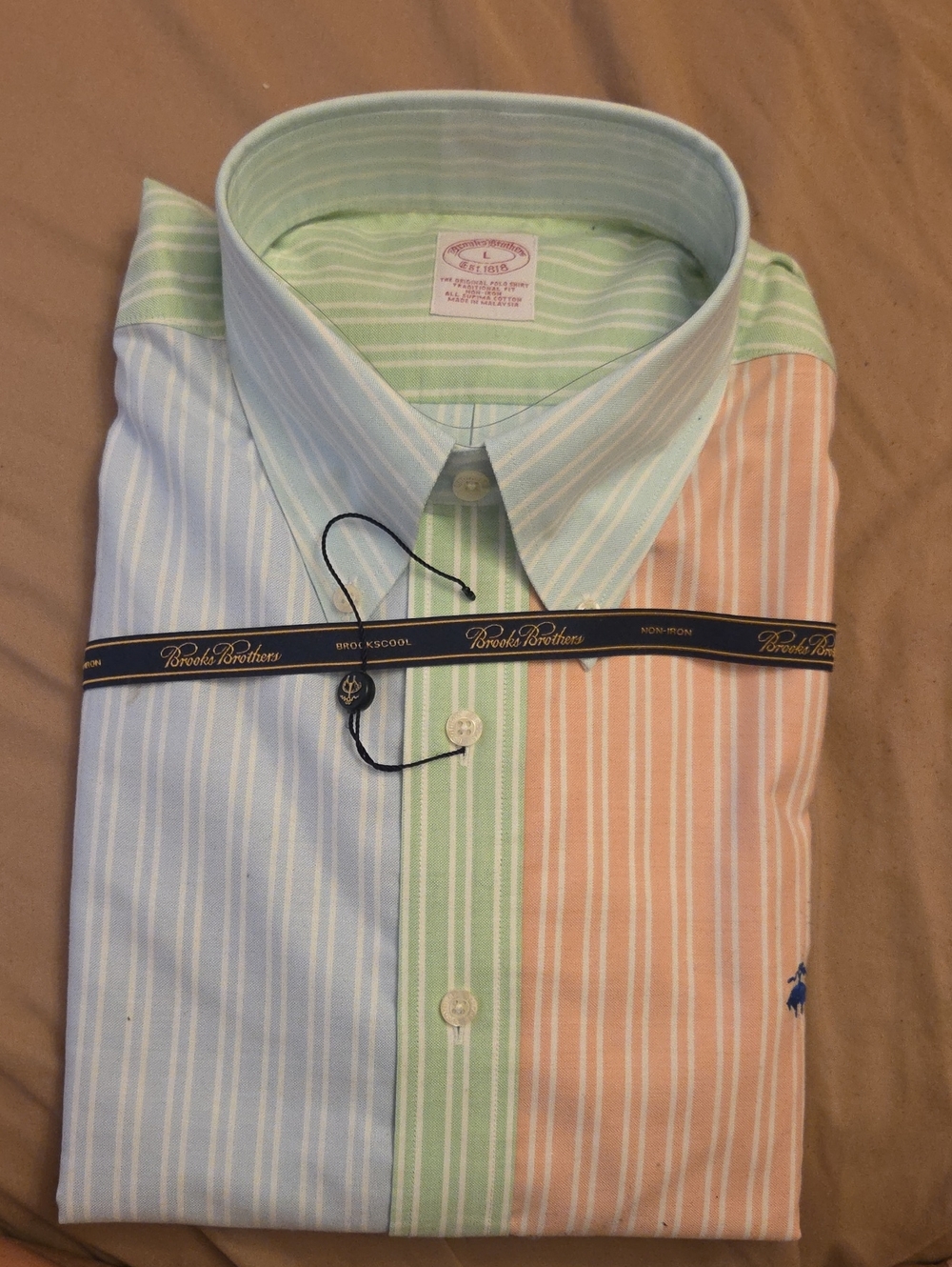 Brooks Brothers Pastel Multi-Stripe Button-Down Shirt (Blue, Green, Peach)